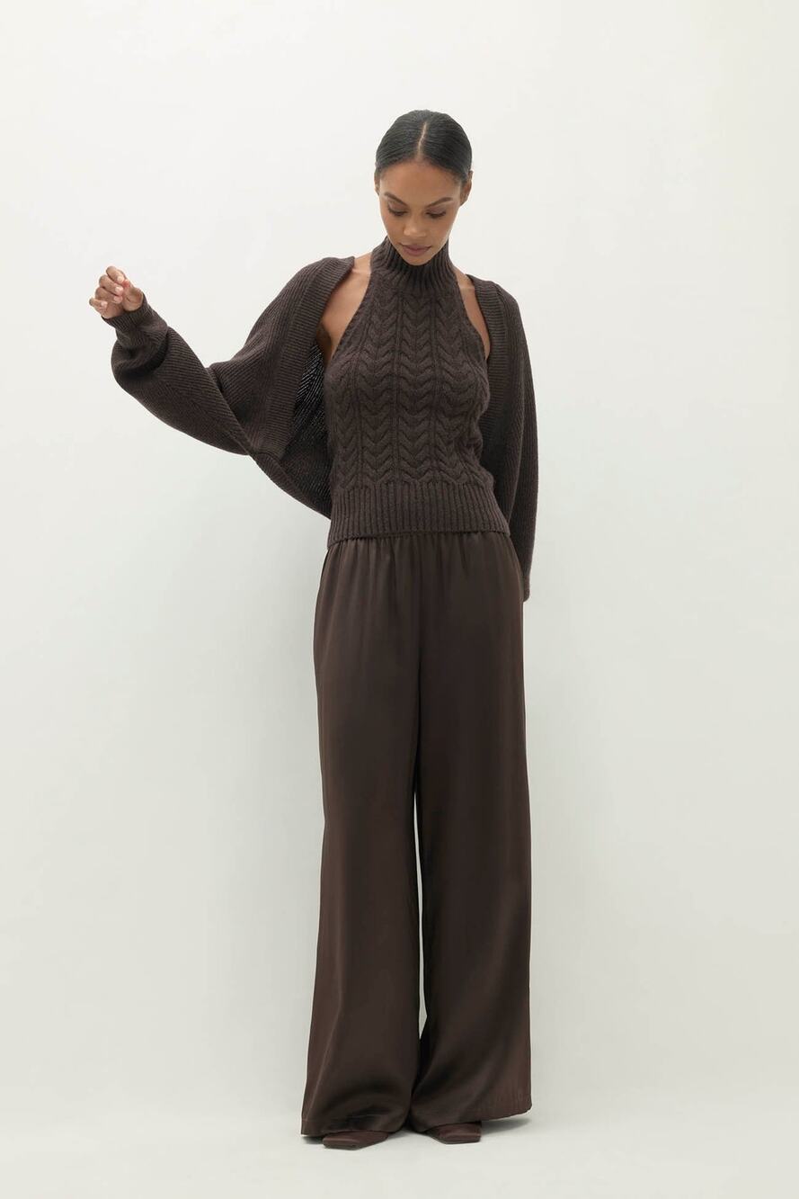 NakedCashmere Antoinette Ribbed Cashmere Shrug Cocoa XS/S